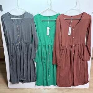 VotePretty Women's Casual Long Sleeve Button-Down Dress with Pockets - Lot of 3
